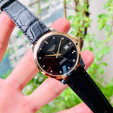 Longines Record Black Dial Black Leather Strap Watch for Men - L2.821.5.57.2 Authentic Buy Shop Now