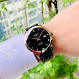 Longines Record Black Dial Black Leather Strap Watch for Men - L2.821.5.57.2 Authentic Buy Shop Now
