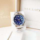 Versace Hellenyium GMT Blue Dial Silver Steel Strap Watch for Men - V11010015 Authentic Buy Shop Now