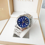 Versace Hellenyium GMT Blue Dial Silver Steel Strap Watch for Men - V11010015 Authentic Buy Shop Now