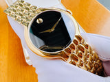 Movado Veturi Black Dial Gold Steel Strap Watch for Women - 0606935 Authentic Buy Shop Now