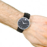 Movado Ultra Slim Black Dial Black Leather Strap Watch For Men - 0607086 Authentic Buy Shop Now