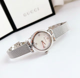 Gucci Diamantissima Quartz Diamonds Mother of Pearl Dial Silver Mesh Bracelet Watch for Women - YA141504 Authentic Buy Shop Now