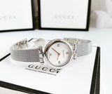 Gucci Diamantissima Quartz Diamonds Mother of Pearl Dial Silver Mesh Bracelet Watch for Women - YA141504 Authentic Buy Shop Now