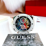 Guess Poseidon Chronograph Rainbow Dial White Silicone Strap Watch For Men - GW0425G4 Authentic Buy Shop Now