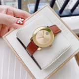 Movado Bold Gold Dial Brown Leather Strap Watch for Women - 3600437 Authentic Buy Shop Now