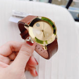 Movado Bold Gold Dial Brown Leather Strap Watch for Women - 3600437 Authentic Buy Shop Now