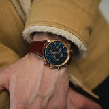 Daniel Wellington Iconic Chronograph Blue Dial Brown Leather Strap Watch For Men - DW00100639 Authentic Buy Shop Now