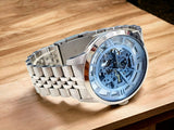 Fossil Townsman Automatic Skeleton Blue Dial Silver Steel Strap Watch for Men - ME3073 Authentic Buy Shop Now