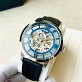 Fossil Townsman Automatic Skeleton Blue Dial Black Leather Strap Watch for Men - ME3200 Authentic Buy Shop Now