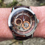 Bulova Classic Skeleton Automatic Brown Dial Brown Leather Strap Watch for Men - 96A120 Authentic Buy Shop Now