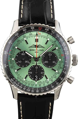 Breitling Navitimer B01 Chronograph 43 Green Dial Black Leather Strap Watch for Men - AB0138241L1P1 Authentic Buy Shop Now