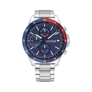 Tommy Hilfiger Bank Chronograph Blue Dial Silver Steel Strap Watch for Men - 1791718 Authentic Buy Shop Now