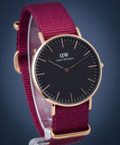 Daniel Wellington Classic Roselyn Black Dial Maroon Nylon Strap Watch For Women - DW00100273 Authentic Buy Shop Now