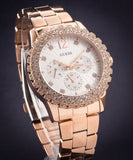 Guess Dazzler Diamonds Silver Dial Rose Gold Steel Strap Watch for Women - W0335L3 Authentic Buy Shop Now