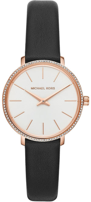 Michael Kors Pyper Three Hand White Dial Black Leather Strap Watch For Women - MK2835 Authentic Buy Shop Now
