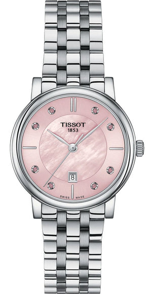 Tissot Carson Premium Lady Mother of Pearl Pink Dial Silver Steel Strap Watch For Women - T122.210.11.159.00 Authentic Buy Shop Now