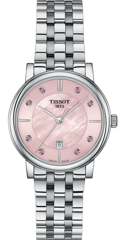 Tissot Carson Premium Lady Mother of Pearl Pink Dial Silver Steel Strap Watch For Women - T122.210.11.159.00 Authentic Buy Shop Now