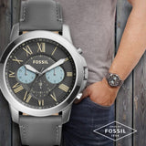 Fossil Grant Chronograph Gunmetal Grey Dial Grey Leather Strap Watch for Men - FS5183 Authentic Buy Shop Now