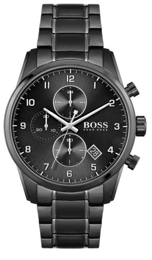 Hugo Boss Skymaster Chronograph Black Dial Black Steel Strap Watch for Men - 1513785 Authentic Buy Shop Now