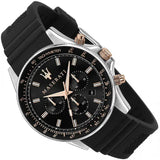 Maserati SFIDA 44mm Black Silicon Chronograph Watch For Men - R8871640002 Authentic Buy Shop Now