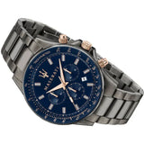 Maserati SFIDA Chronograph Blue Dial Grey Steel Strap Watch For Men - R8873640001 Authentic Buy Shop Now