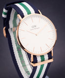 Daniel Wellington Classic Nottingham White Dial Two Tone NATO Strap Watch For Men - 0108DW Authentic Buy Shop Now