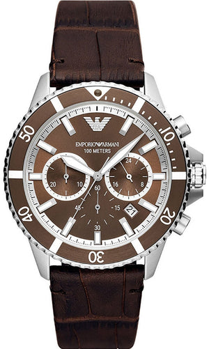 Emporio Armani Diver Chronograph Brown Dial Brown Leather Strap Watch For Men - AR11486 Authentic Buy Shop Now