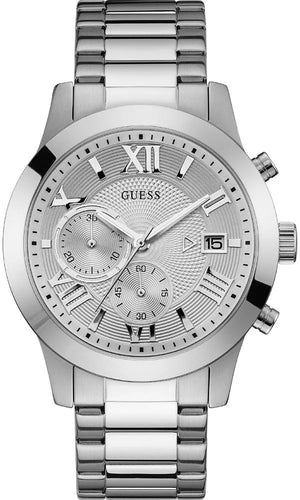Guess Atlas Chronograph Silver Dial Silver Steel Strap Watch For Men - W0668G7 Authentic Buy Shop Now