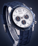 Guess Caliber Chronograph White Dial Blue Rubber Strap Watch for Men - W0864G6 Authentic Buy Shop Now
