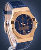 Maserati Potenza 42mm Rose Gold & Blue Dial Blue Leather Strap Watch For Men - R8851108027 Authentic Buy Shop Now