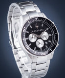 Maserati SFIDA Chronograph Black Dial Silver Steel Strap Watch For Men - R8873640004 Authentic Buy Shop Now