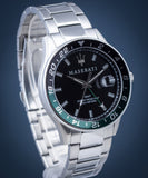 Maserati SFIDA Chronograph Black Dial Silver Steel Strap Watch For Men - R8853140005 Authentic Buy Shop Now