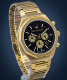 Maserati Stile 45mm Chronograph Black Dial Gold Steel Strap Watch For Men - R8873642001 Authentic Buy Shop Now