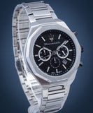 Maserati Stile Chronograph Black Dial Silver Steel Strap Watch For Men - R8873642004 Authentic Buy Shop Now
