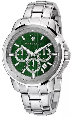 Maserati Successo Chronograph Green Dial Silver Steel Strap Watch For Men - R8873621017 Authentic Buy Shop Now