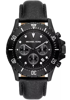 Michael Kors Everest Chronograph Black Dial Black Leather Strap Watch For Men - MK9053 Authentic Buy Shop Now