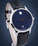 Movado 1881 Automatic Blue Dial Black Leather Strap Watch For Men - 606874 Authentic Buy Shop Now
