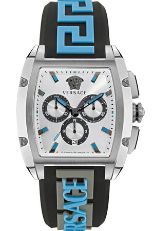 Versace Dominus Chronograph Silver Dial Black Rubber Strap Watch For Men - VE6H00123 Authentic Buy Shop Now