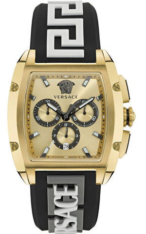 Versace Dominus Chronograph Gold Dial Black Silicone Strap Watch For Men - VE6H00223 Authentic Buy Shop Now