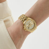 Michael Kors Lennox Three Hand Gold Dial Gold Steel Strap Watch For Women - MK7229 Authentic Buy Shop Now