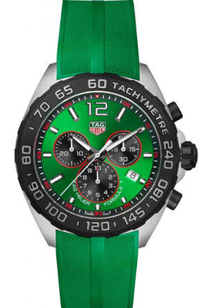 Tag Heuer Formula 1 Chronograph Green Dial Green Rubber Strap Watch for Men - CAZ101AP.FT8056 Authentic Buy Shop Now
