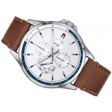 Tommy Hilfiger Multi Function Quartz White Dial Brown Leather Strap Watch for Men - 1791614 Authentic Buy Shop Now