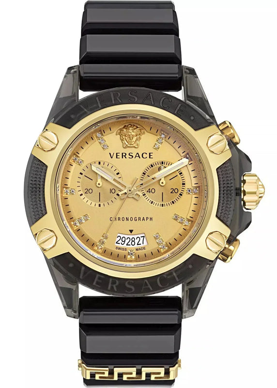 Versace Icon Active Chrono Gold Dial Black Silicone Strap Unisex Watch - VEZ701623 Authentic Buy Shop Now