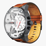 Diesel Mr. Daddy 2.0 Chronograph Silver Dial Brown Leather Strap Watch For Men - DZ7394 Authentic Buy Shop Now